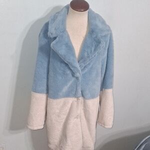 SHEIN Two-Tone Teddy Jacket in Blue and Cream- W Sz 6